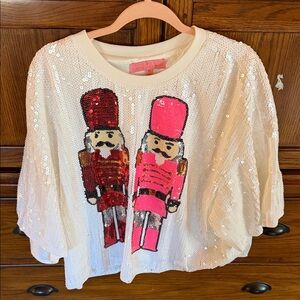 Simply Southern Sequin Nutcracker Crop Top - White and Pink